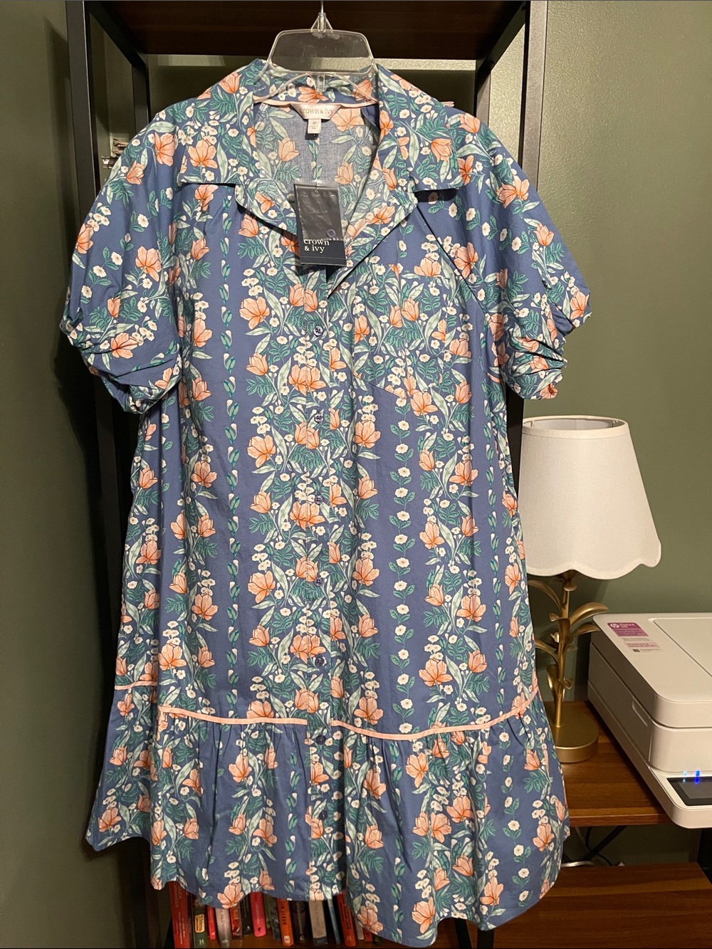 crown & ivy Navy Blue Floral Ruffle Hem Dress
